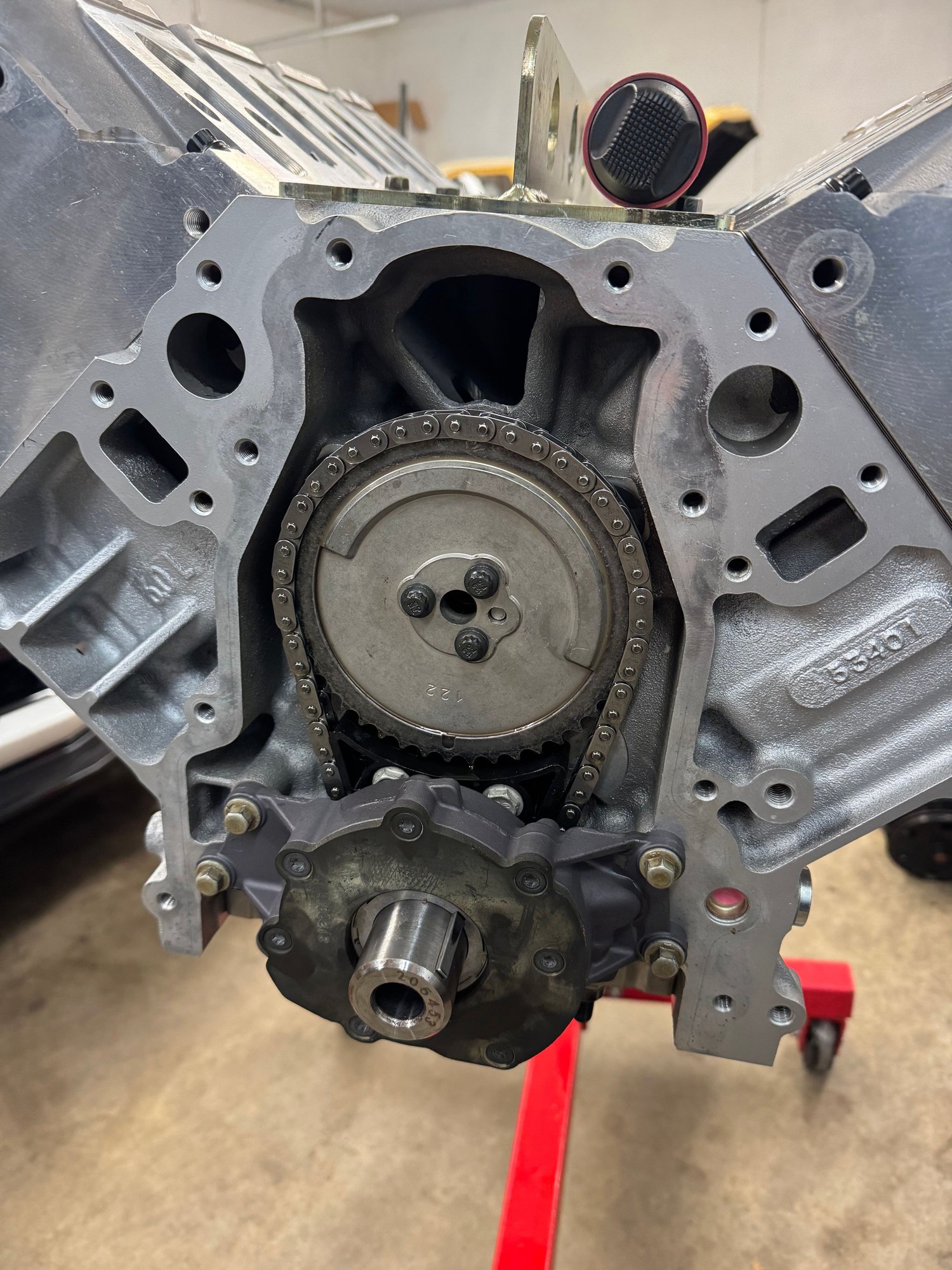 Cam gear and oil pump on