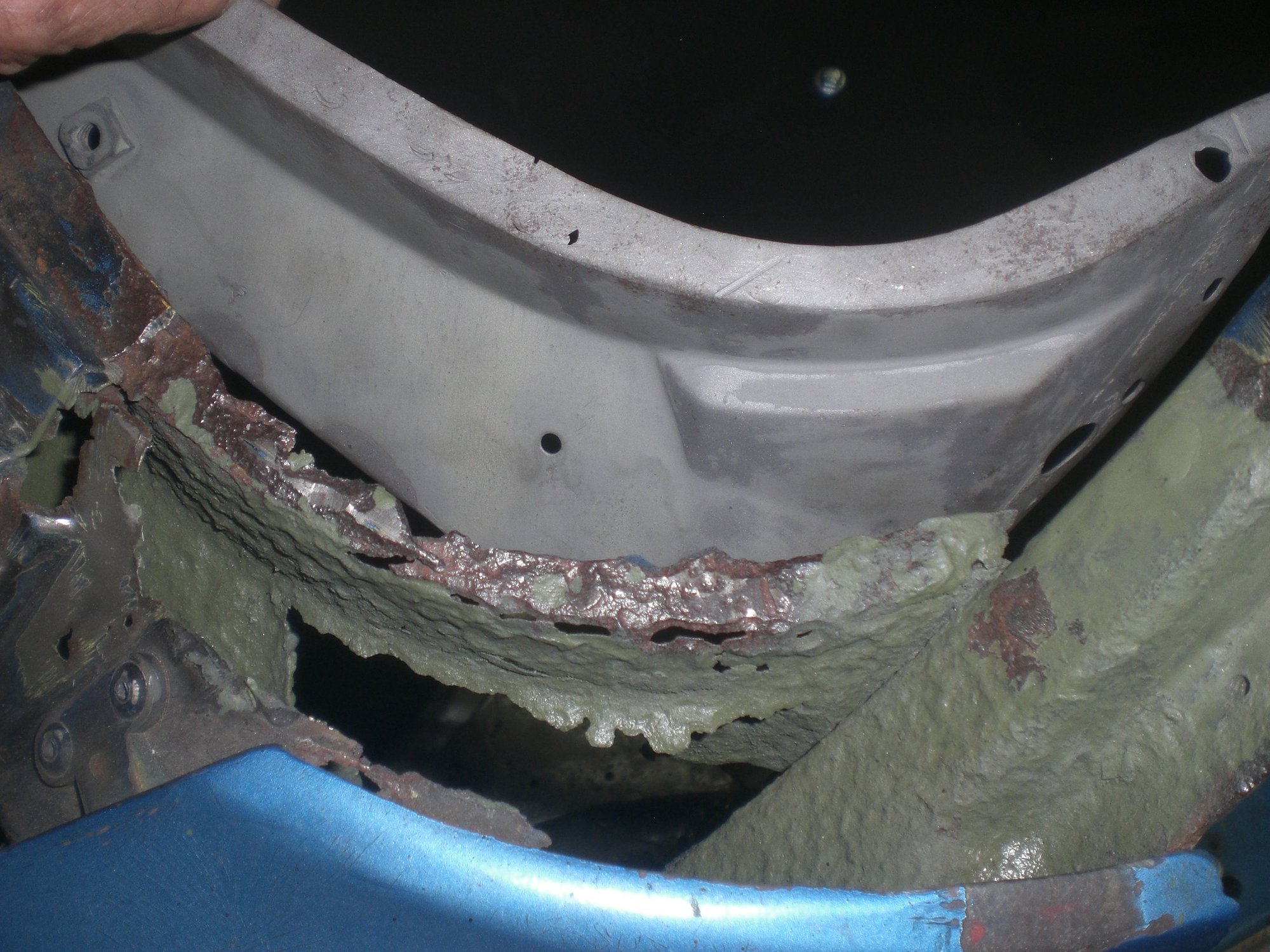 Inner corner damage & replacement piece shown from outside