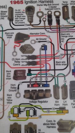 shows large black wire from horn relay to altenator.