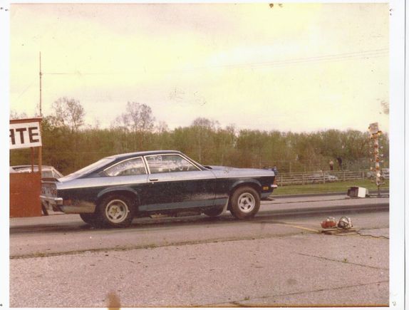 This is after the 302, with a mild 350, narrowed 12 bolt, DNE 5 spd. Still ran 13 or less thru 1/4. Muddy day at Tri-State.
