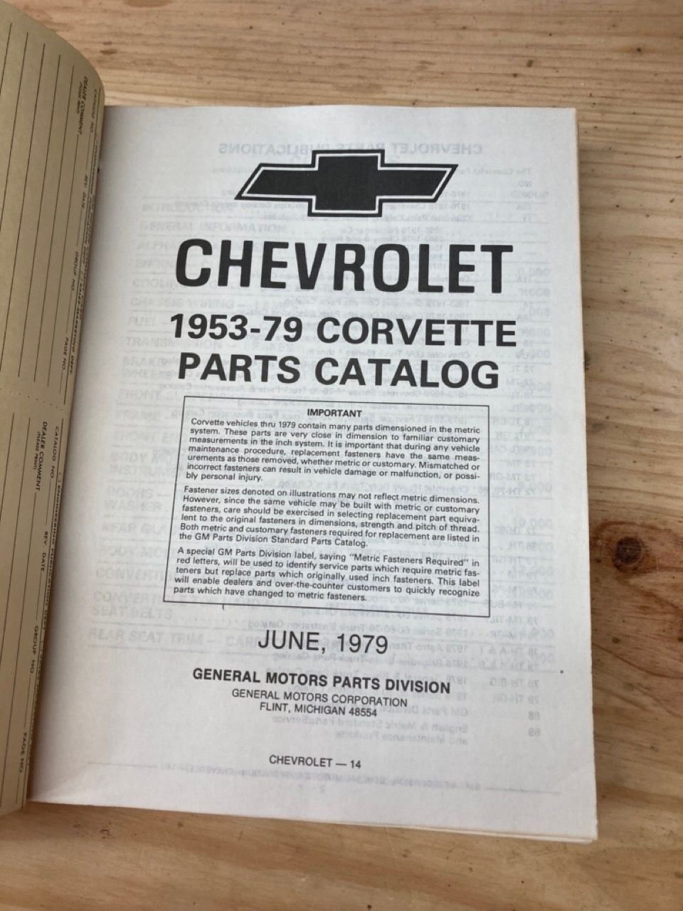 FS (For Sale) Chevrolet Corvette Parts Catalog and Illustration Catalog