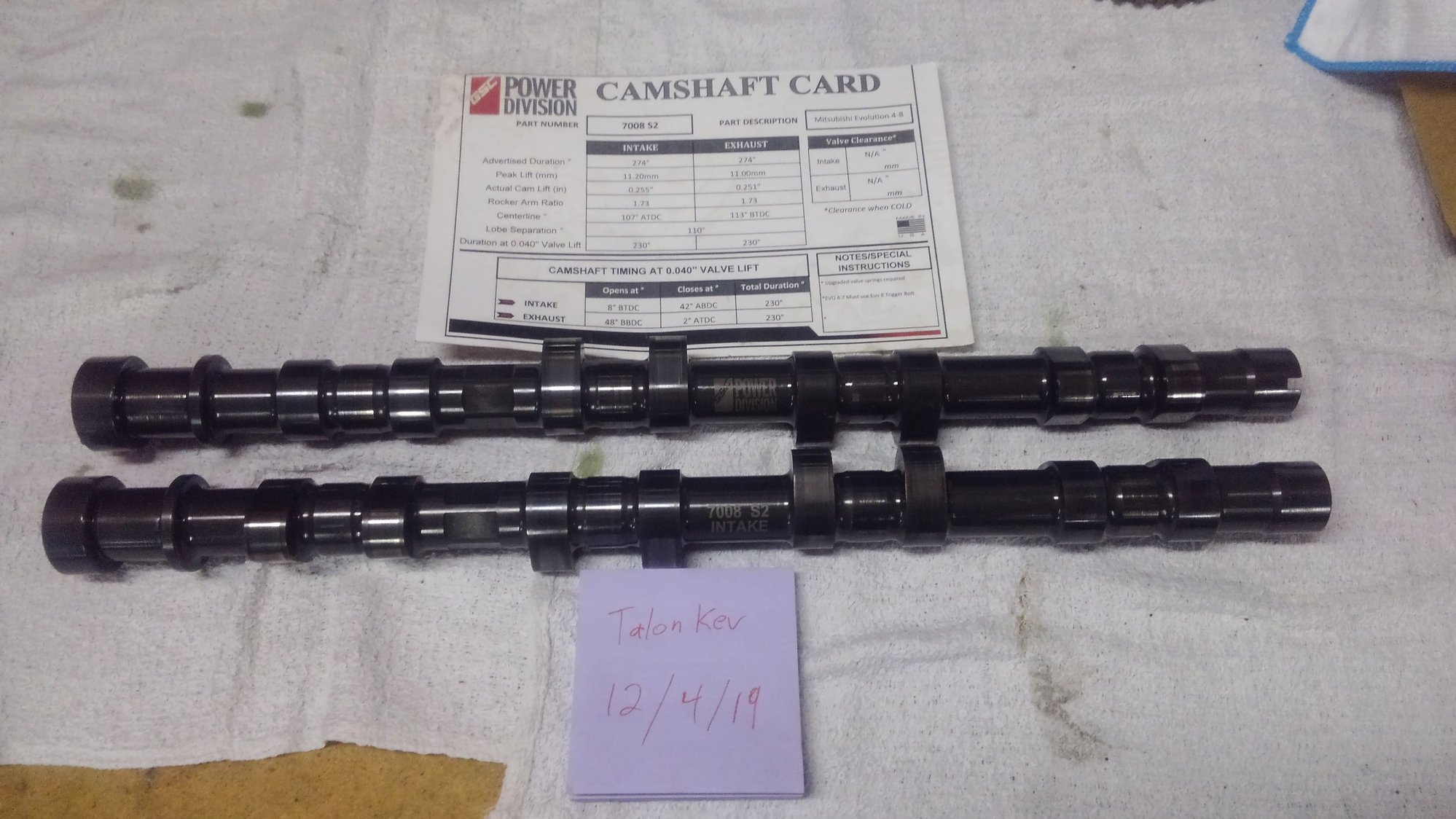 Engine - Internals - Evo 8 gsc s2 billet cams - Used - Lewistown, PA 17044, United States