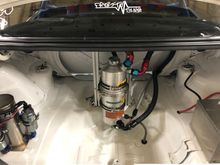 Dry sump.  New trunk floor repaint.  Battery box on right. 