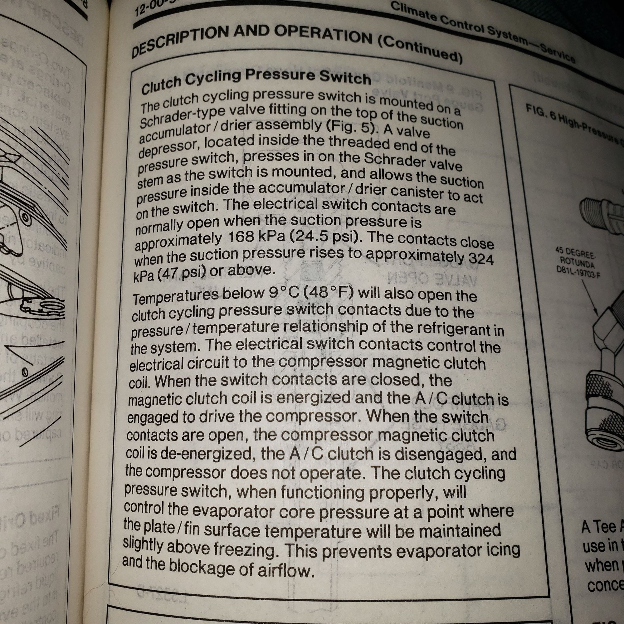 give me a lesson on the 134a AC cycle switch (low pressure switch