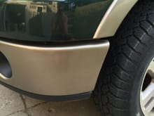 New paint on bumper vs. original paint on the fender trim.