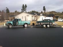 Getting the stang on the trailer