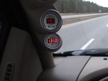Boost, A/F, EGT, Trans all AutoMeter Ultra-lite series.
Readings during an extended cruise at 65mph 53 degrees outside.