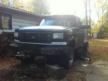 front end pretty much done. bought an f350 and it came with a nice warn winch bumper!