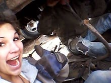 Ok. This is me, and that's my boyfriend under another truck. I was bored as hell because there was nothing I could do that entire day!!! We were taking off a box for his F250, and we only had one sawzall.