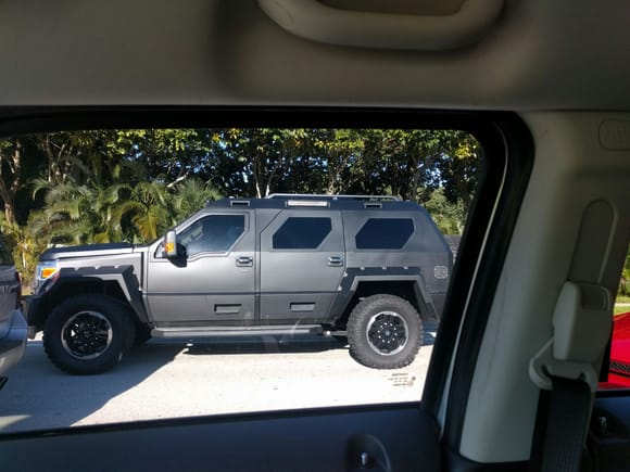 Looks like a 2016 superduty/expedition with a armor kit. Wife took a picture of it