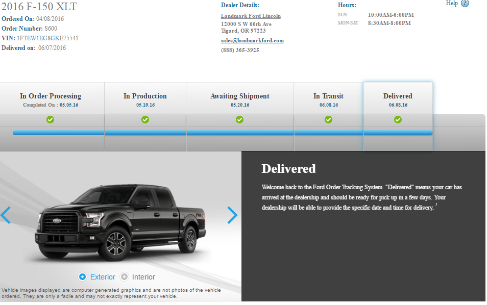 Ford F150 Special Order Tracking