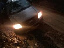 bottomed out with both right side tires submerged and not touching the bottom of the ditch
