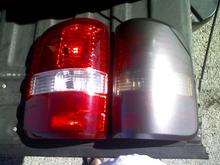 Stock Tail versus DSG tail (note the sun glare makes the color more pronounced, the paint is more even than that)