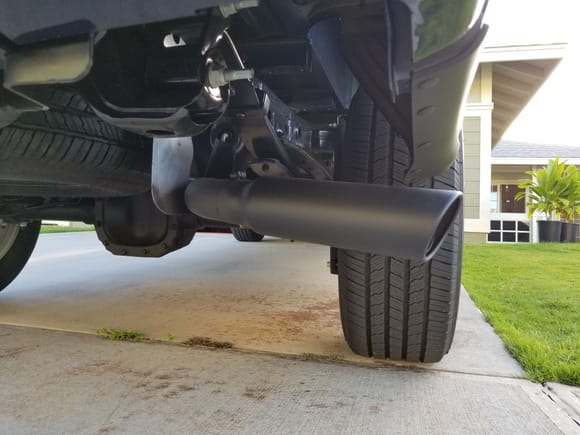 Painted the stock exhaust and piping black amd added this black powder coated tip for an appearance upgrade. Previous 3 F150s I've had Flowmaster setups but getting too old for that now! Lol