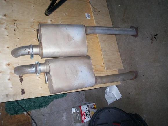 Flowmaster American Thunder mufflers left over from my Mustang... contemplating using them on the 150.  I know they aren't the best but free and better than the oil drum sized stocker.