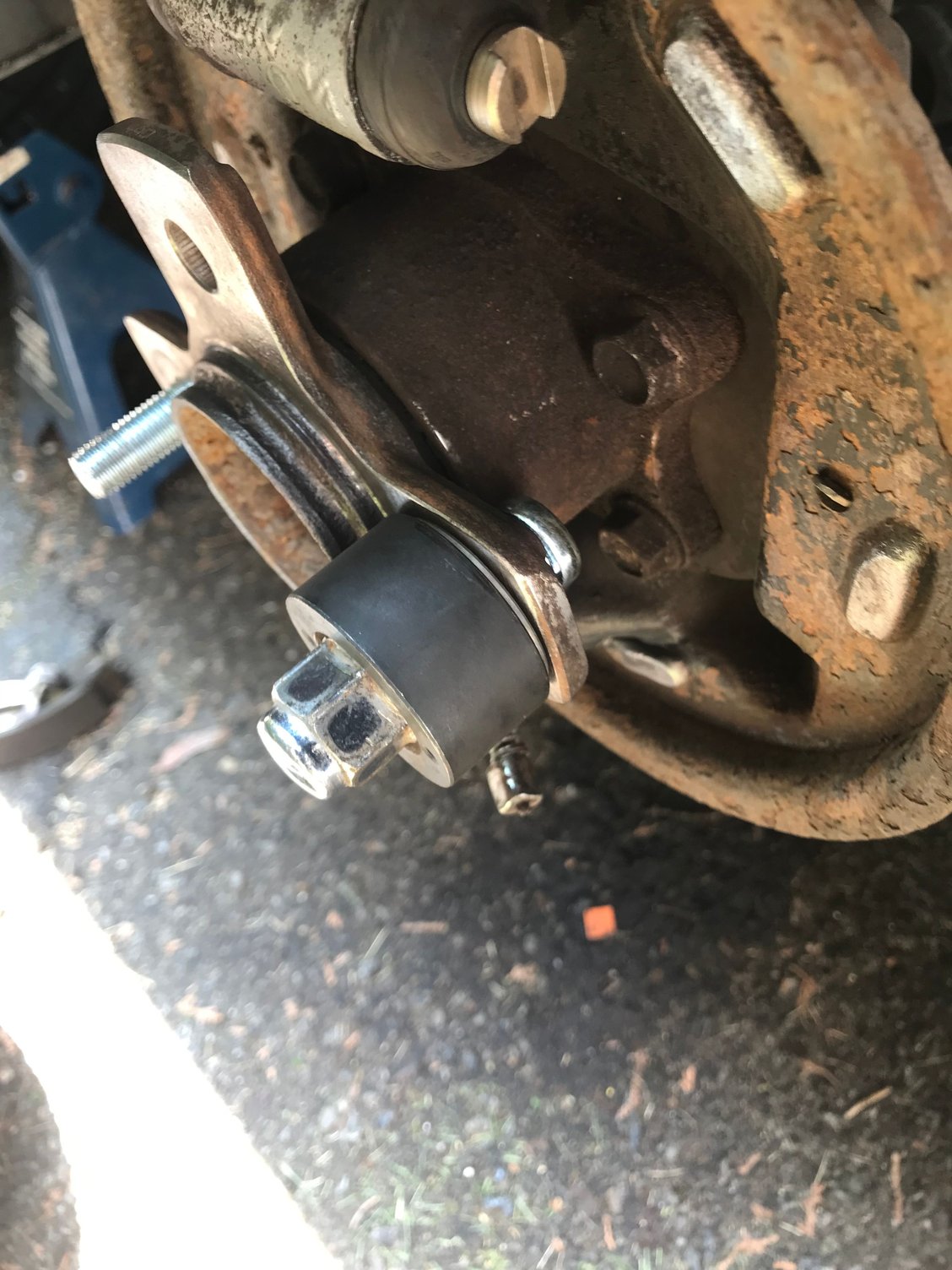 This is a wheel lug installing tool. Got it for less than 10 bucks and it worked like a charm. I highly recommend this tool to anyone attempting to install new wheel lugs. Like I said, I had to go semi hard on my impact to pull these in. Also, not possible to apply the handbrake so the hub is free spinning. You could use a breaker bar through some studs to hold the hub but in that case you can remove three studs like I did. 