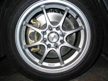 Acura ITR brake calipers   11" rotors   15" Konig Heliums
