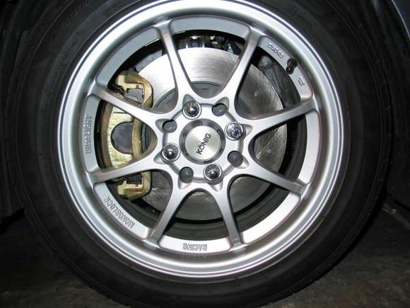 Acura ITR brake calipers   11" rotors   15" Konig Heliums