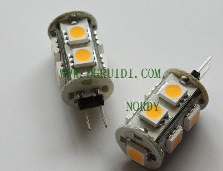 Description: 

Model&#65306;G4 LED light G4-9*5050SMD
Led Quantity: 9 pcs  5050SMD
size:13MM*23MM(The length does not contain the lamp foot )
Emitting Color: clear, white, warm white, blue, red, yellow, etc.
Available Voltage(V): 12VDC/AC&#65292;24VDC/AC 
Power: 2W
Lumens: 153LM 

G4 LED light can be made as your special requirement as following(before you make a order, please inform your requirement)
(1)12V or 24V
(2) can be made DC AC universal and lamp foot without anode and cathode;
(3) can be made constant-current circuits (constant current output of the control, you can reduce the life of dissipation light beads)

skype:lynn-0027