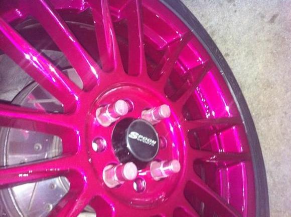 Spoon rims powder coated Candy Raspberry for my Fit.