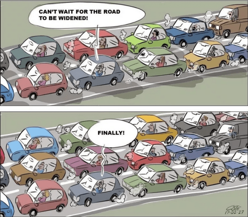 How road widening works. Cartoon via @BrentToderian Twitter