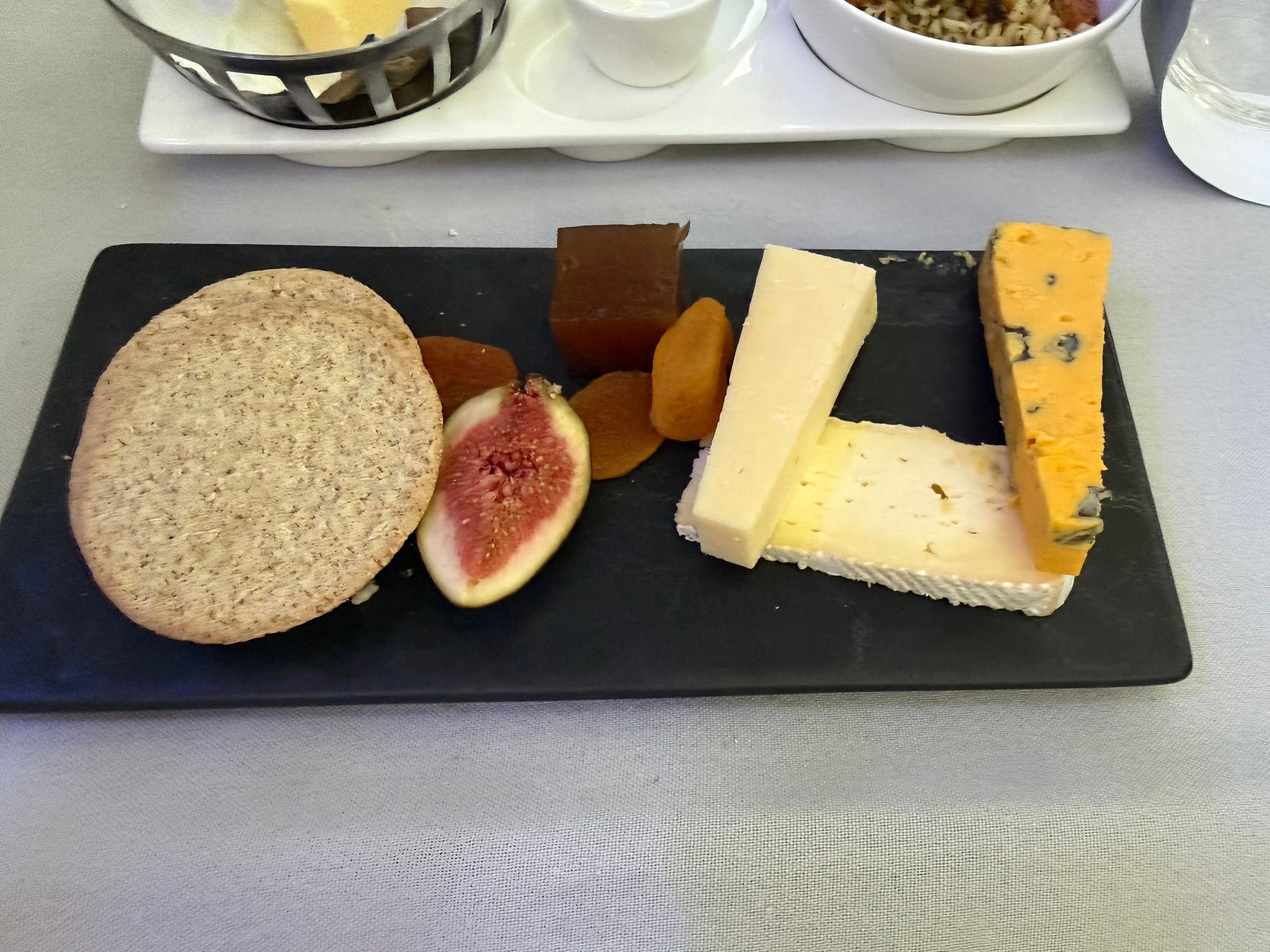 Cheese board was just ok, a bit dry if I�m honest but as someone that likes chutney and honey on theirs that�s probably to be expected. Fig jelly a bit tasteless.