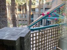 Balcony in Fountain Court Suite overlooking main indoor courtyard. Noisy!