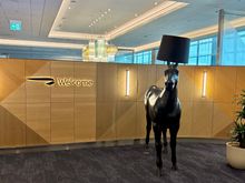The famous horse lamp at the entrance to the BA F Lounge