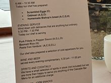 Yesterday lounge menu