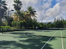 Tennis courts, basketball, golf course, and boathouse were open, with loaner rackets available and balls for sale for $8/can (we bought some for $5/can at Walgreens). Driving range and gyms were closed. 