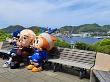The glover garden mascot and the local sports team mascots having a photoshoot in the gardens ( I assume as promotion for Nagasaki Stadium city   due to open later this year as I saw lots of posters around Nagasaki)