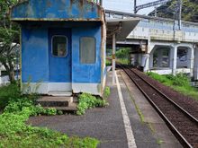 A small platform hut.  Whilst there were no english signs , about three people were sitting on chairs under the awning so looks like this is a small local line ( no idea on destinations or  timetables ( a map showed a direction to JR station ( entrance 300m)