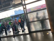 Long line to get inside airport 