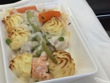 His main of salmon and smoked haddock fish pie with baby fennel, duchess potato and a white wine cream sauce.  Not a fish pie in my book, but he said it was good.