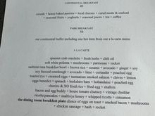 Breakfast menu at Park Hyatt Sydney