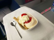 Vanilla Ice Cream Sundae with your choice of sauces, nuts, and whipped cream (strawberry and whipped cream for me)