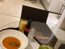 Good room service. Tomato soup and truffled Serrano ham and Brie cheese sandwich. Delicious.  
