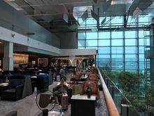 Seating right of main entrance opens to terminal bustle