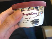 Cabin crew brought ice cream on tray after meal