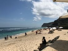 Actually quite nice and reasonable calm water in the light blue section. I warned the others not to go beyond the dark blue because you never know with local legends of https://en.wikipedia.org/wiki/Nyai_Roro_Kidul
Some actually claim it is actually the strong undertow currents .... but then again why take any chances ...