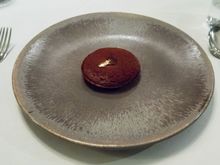 Second dessert course: chocolate souffle with salted caramel and coffee. 