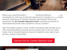 Email from Air Canada to the Suite prior to flight 