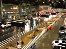 PDX drop-off area under the canopy