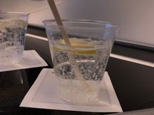 G&T after takeoff, in the flimsiest plastic cup I have ever used....   