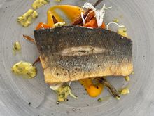 Sea bass. Very nice overall though the little tartar like dollops are exceedingly sweet.