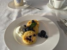 Blueberry pancakes for breakfast.