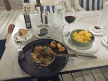 Last dinner, terrace in garden. 