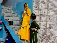 The bride goes to the roof for the second night of wedding festivities. No groom to be seen though!