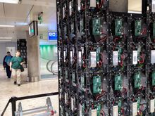 When I reached Geneva airport, a workman had opened up the panels on one of the pillars, revealing the interior - I got him to use his magic screwdriver to tighten the screws on my case!