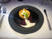 Hudson Valley apple tart with mixed berry sauce